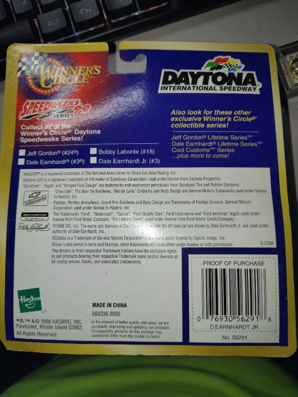 NASCAR Packaging Error – Dale Earnhardt Jr. ACDelco Car on Speedweeks ’99 Card